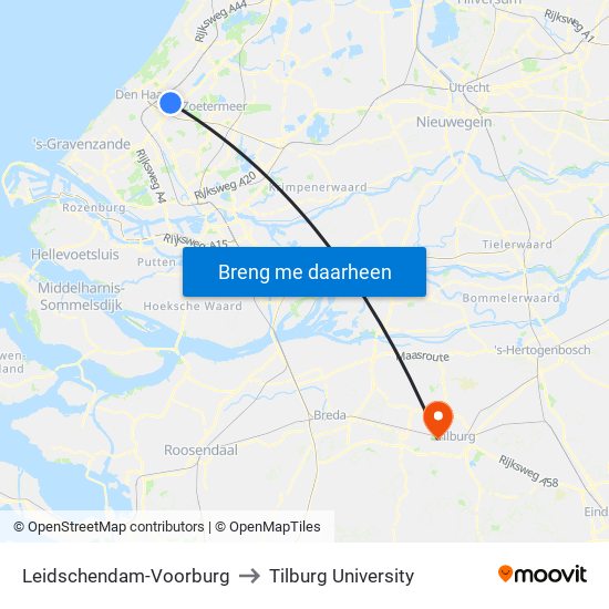 Leidschendam-Voorburg to Tilburg University map