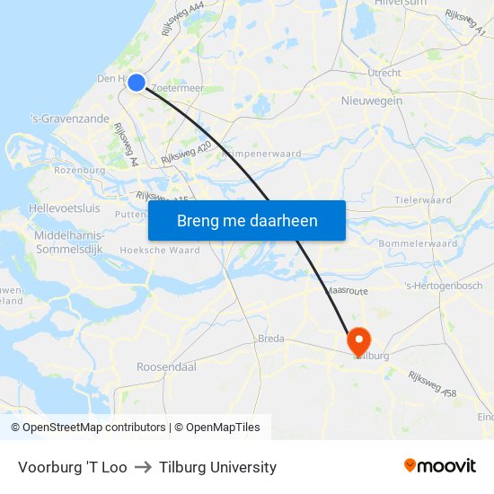 Voorburg 'T Loo to Tilburg University map