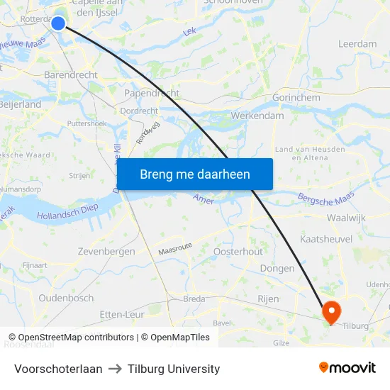Voorschoterlaan to Tilburg University map