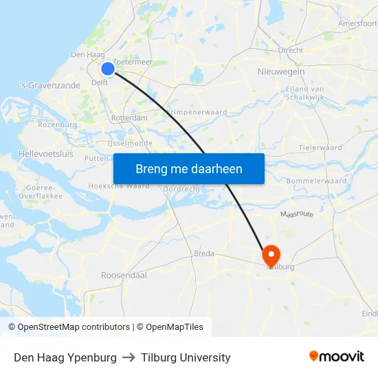 Den Haag Ypenburg to Tilburg University map