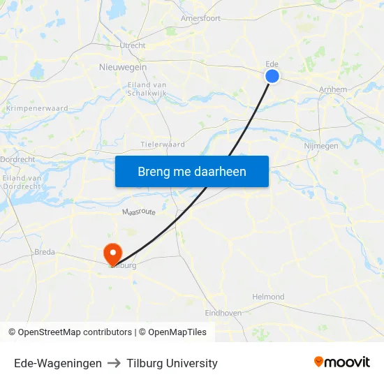 Ede-Wageningen to Tilburg University map
