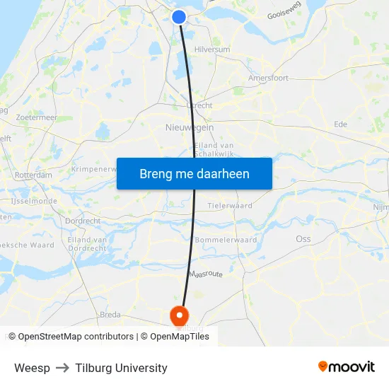 Weesp to Tilburg University map