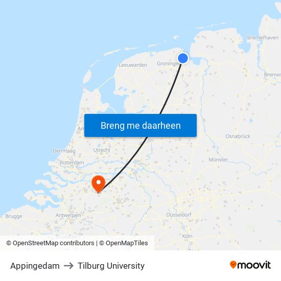 Appingedam to Tilburg University map