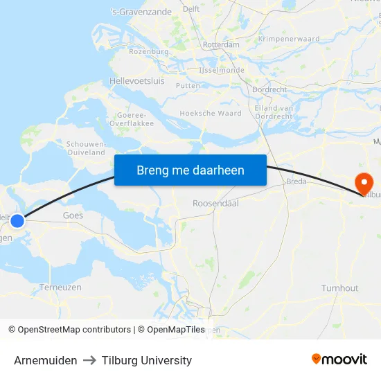 Arnemuiden to Tilburg University map