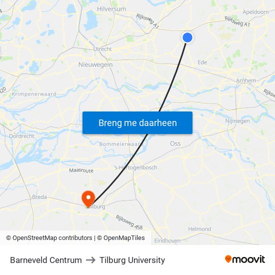Barneveld Centrum to Tilburg University map