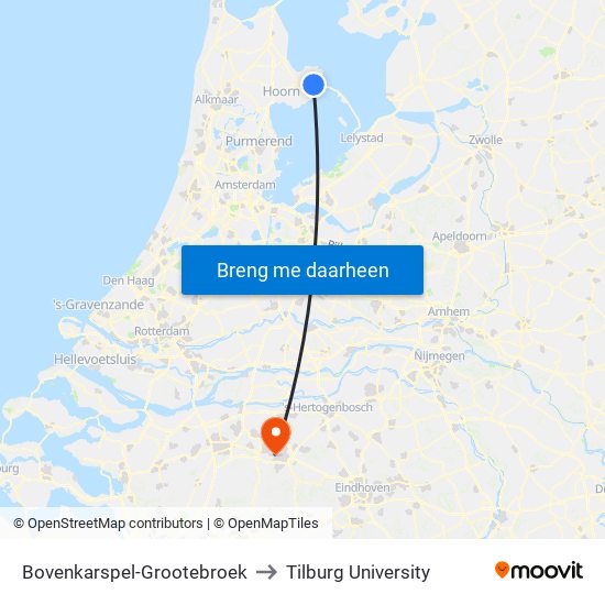 Bovenkarspel-Grootebroek to Tilburg University map