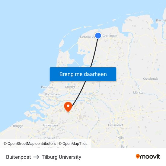 Buitenpost to Tilburg University map