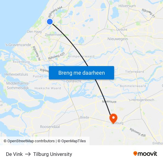De Vink to Tilburg University map
