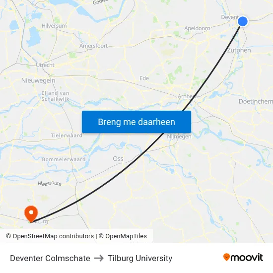 Deventer Colmschate to Tilburg University map