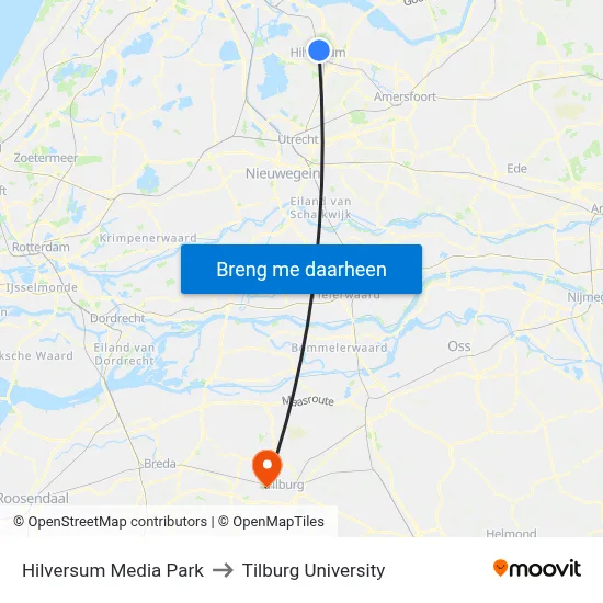 Hilversum Media Park to Tilburg University map