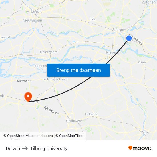 Duiven to Tilburg University map