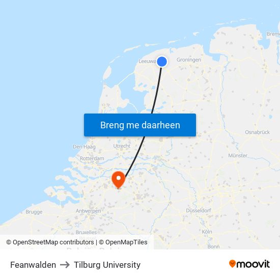 Feanwalden to Tilburg University map