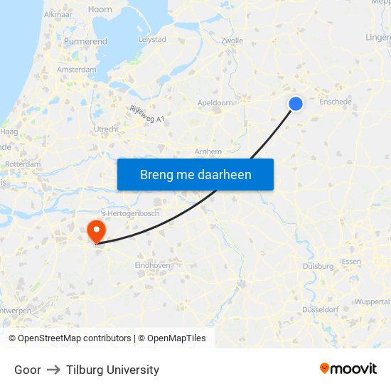 Goor to Tilburg University map