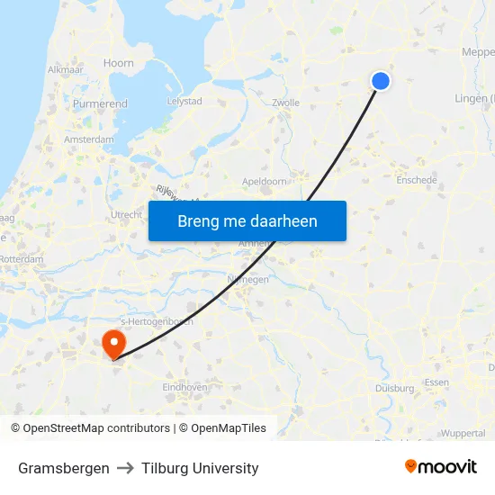 Gramsbergen to Tilburg University map