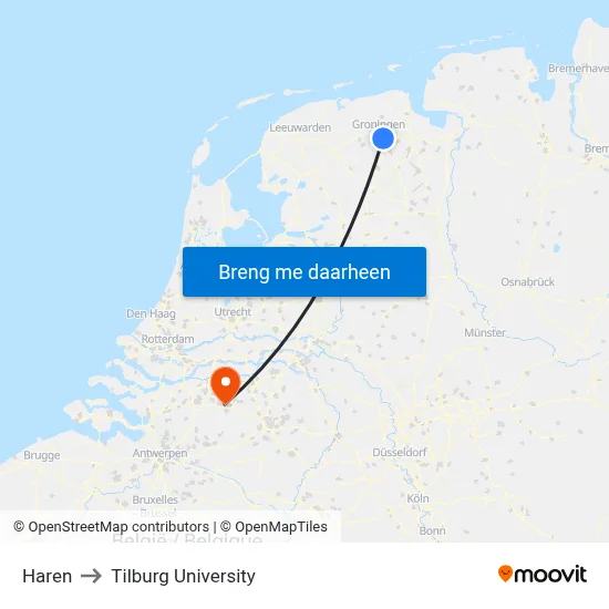 Haren to Tilburg University map