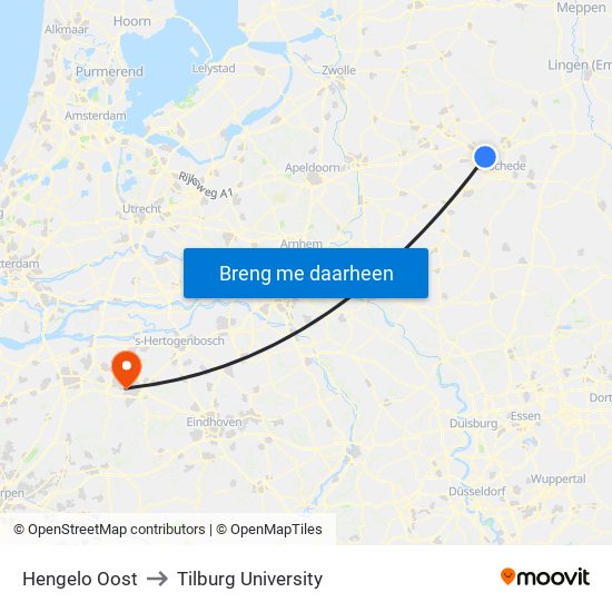 Hengelo Oost to Tilburg University map