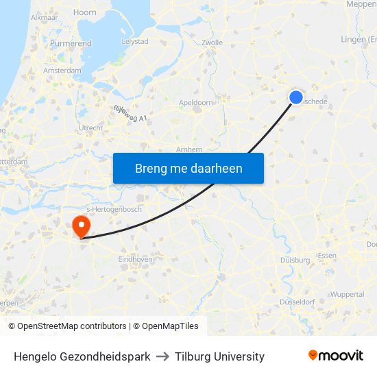 Hengelo Gezondheidspark to Tilburg University map