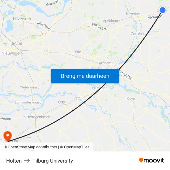 Holten to Tilburg University map