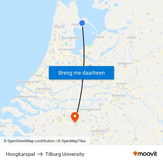 Hoogkarspel to Tilburg University map