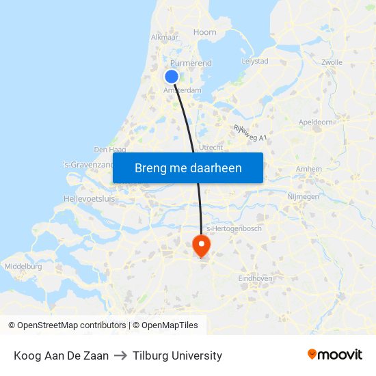 Koog Aan De Zaan to Tilburg University map