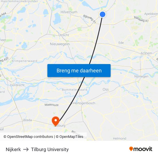 Nijkerk to Tilburg University map