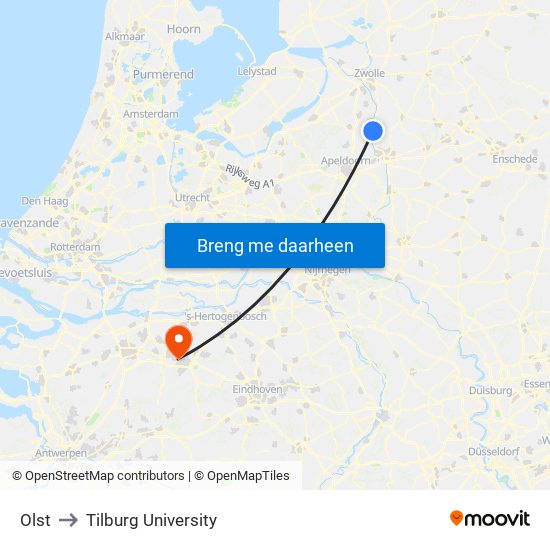 Olst to Tilburg University map
