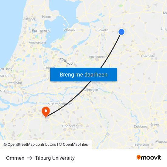 Ommen to Tilburg University map