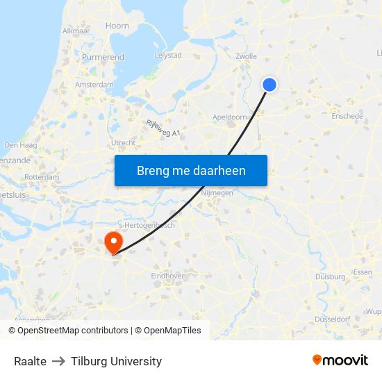 Raalte to Tilburg University map
