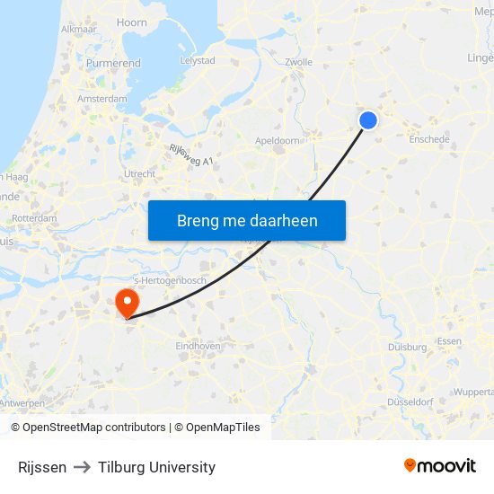 Rijssen to Tilburg University map