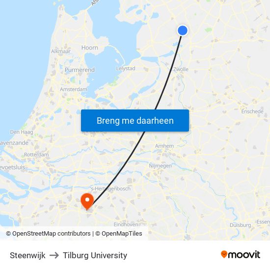 Steenwijk to Tilburg University map