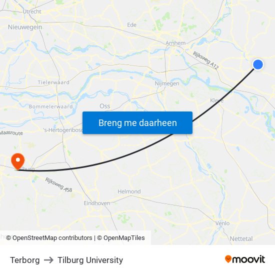 Terborg to Tilburg University map