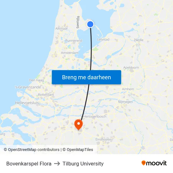 Bovenkarspel Flora to Tilburg University map