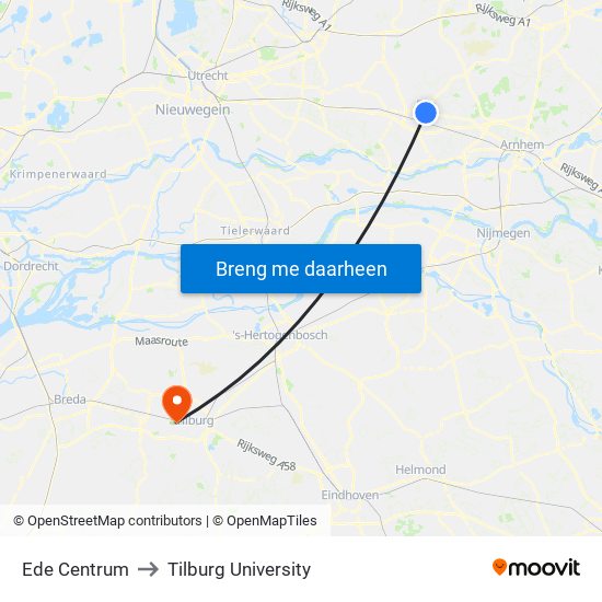 Ede Centrum to Tilburg University map
