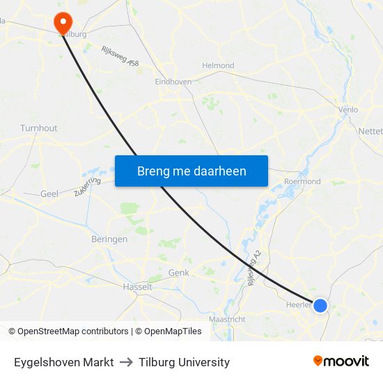 Eygelshoven Markt to Tilburg University map