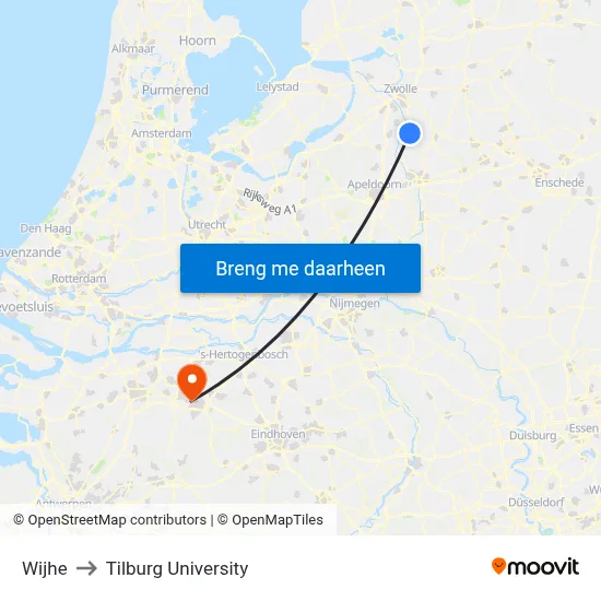 Wijhe to Tilburg University map