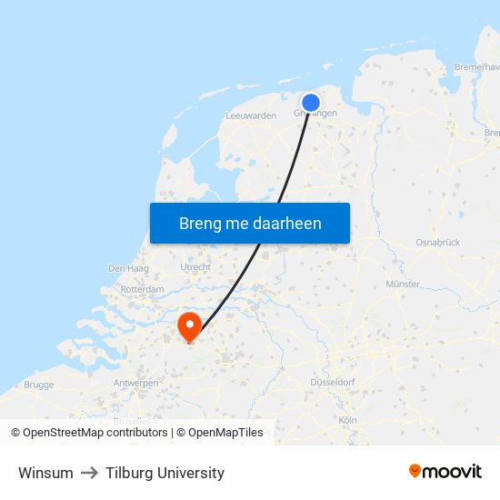 Winsum to Tilburg University map