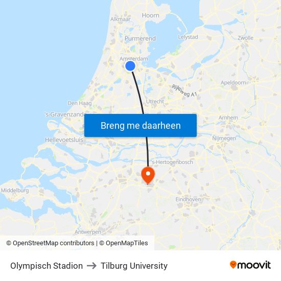 Olympisch Stadion to Tilburg University map