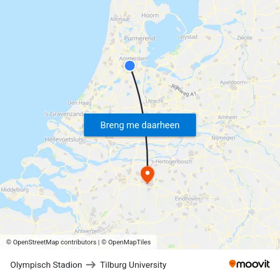Olympisch Stadion to Tilburg University map