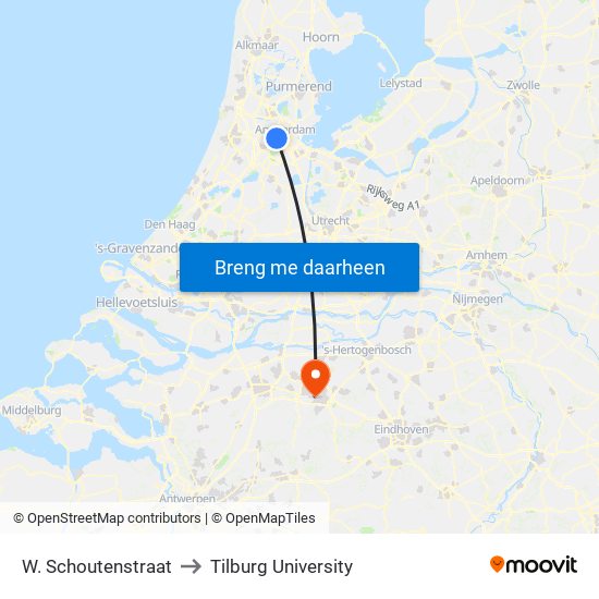 W. Schoutenstraat to Tilburg University map