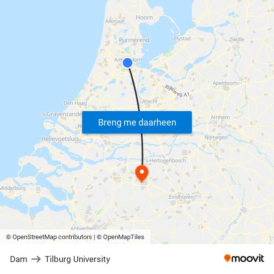 Dam to Tilburg University map