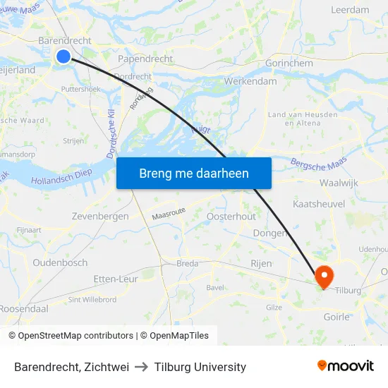 Barendrecht, Zichtwei to Tilburg University map