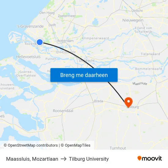 Maassluis, Mozartlaan to Tilburg University map