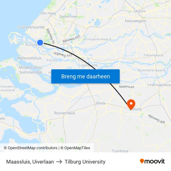 Maassluis, Uiverlaan to Tilburg University map
