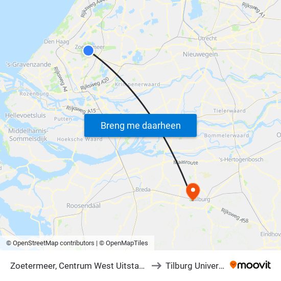 Zoetermeer, Centrum West Uitstaphalte to Tilburg University map