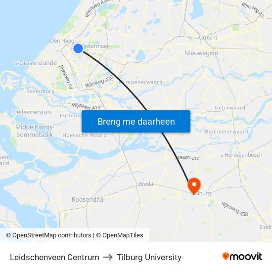Leidschenveen Centrum to Tilburg University map