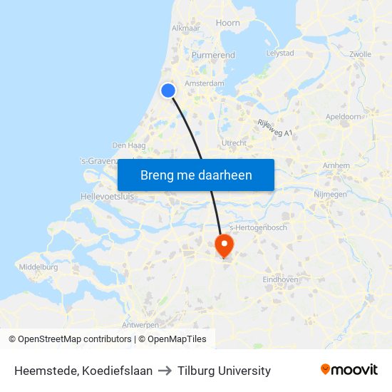 Heemstede, Koediefslaan to Tilburg University map
