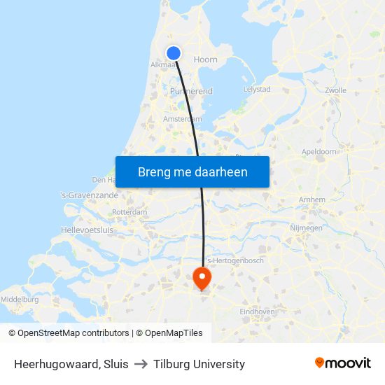 Heerhugowaard, Sluis to Tilburg University map