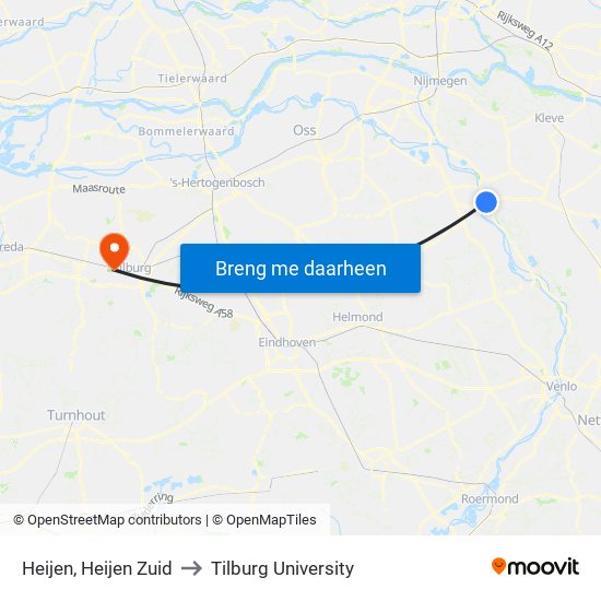 Heijen, Heijen Zuid to Tilburg University map