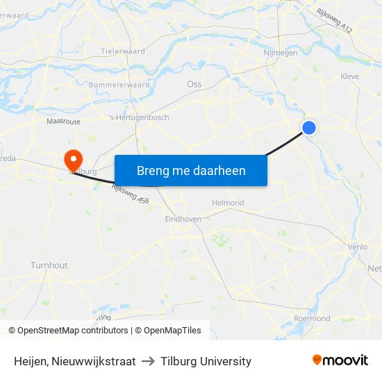 Heijen, Nieuwwijkstraat to Tilburg University map