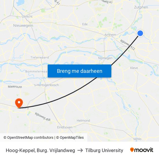 Hoog-Keppel, Burg. Vrijlandweg to Tilburg University map